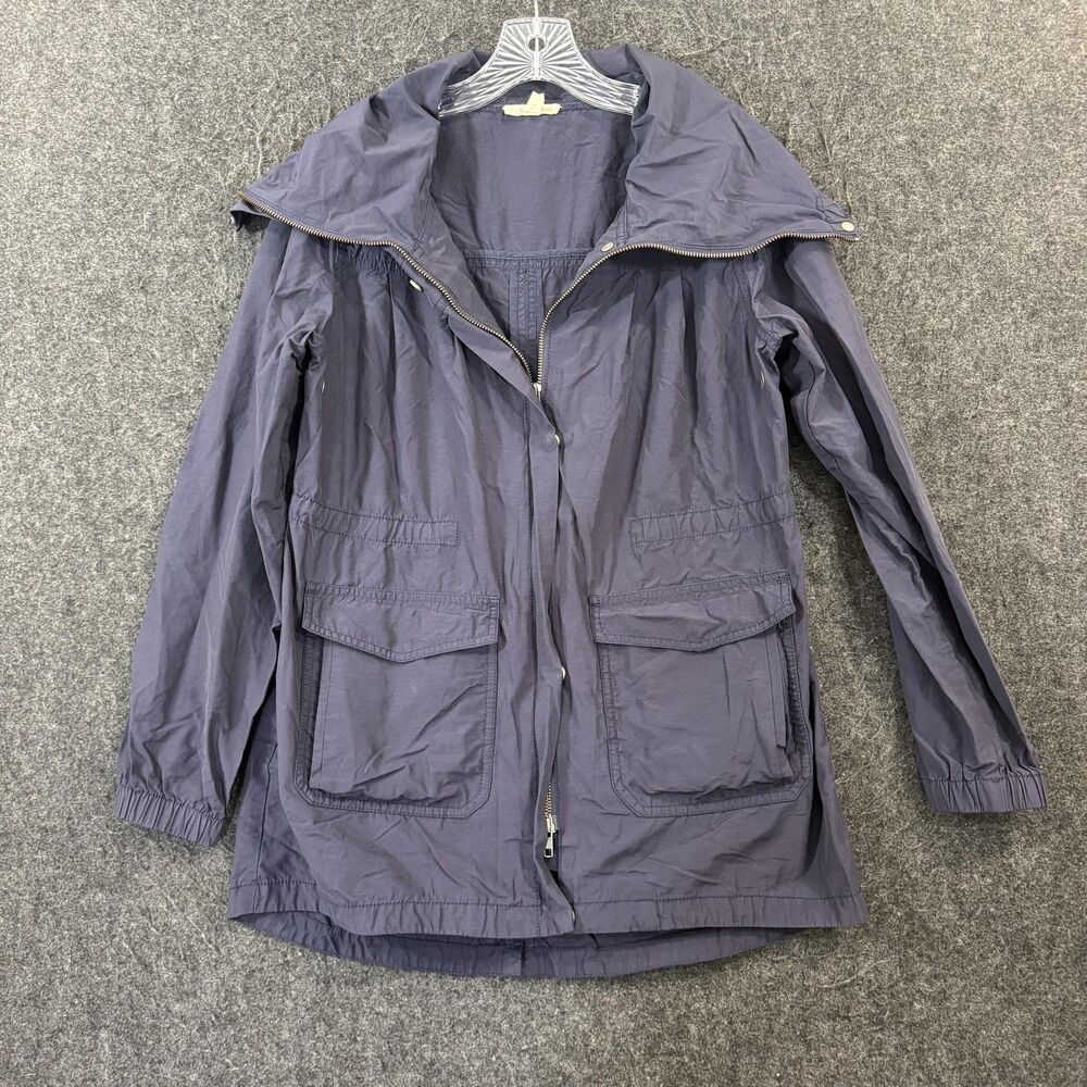 Eileen Fisher Jacket Women's Extra Small Blue Organic Cotton Nylon Hooded Anorak
